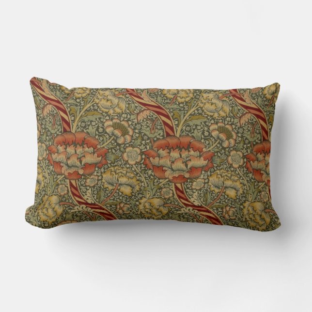 William Morris Wandle English Floral Damask Design Lumbar Cushion (Front)
