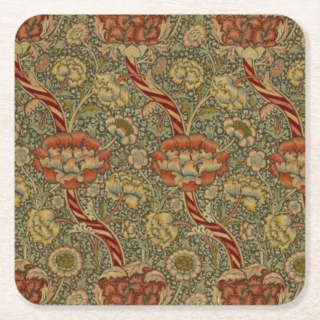 William Morris Wandle English Floral Damask Design Square Paper Coaster (Front)