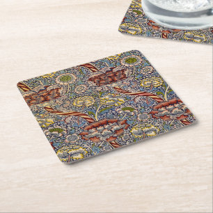 William Morris Wandle English Floral Damask Design Square Paper Coaster