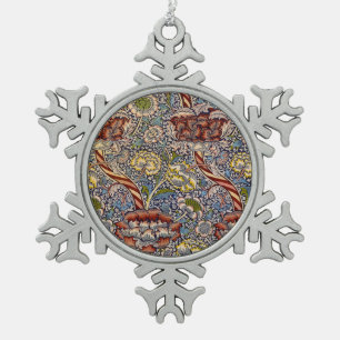 William Morris Wandle Navy Blue Floral Art Snowflake Pewter Christmas Ornament