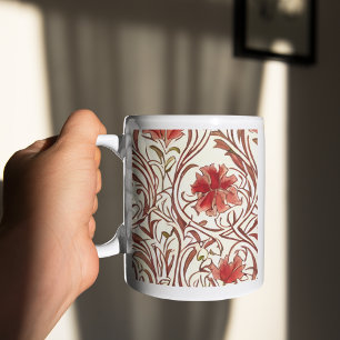 William Morris Watercolor Gold Red Brown Ivory  Coffee Mug