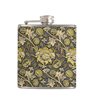 William Morris Wey Floral Arts Crafts Wallpaper Hip Flask