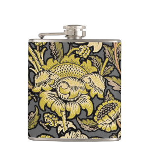 William Morris Wey Floral Arts Crafts Wallpaper Hip Flask