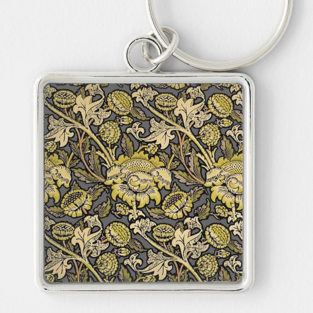 William Morris Wey Floral Arts Crafts Wallpaper Key Ring (Front)