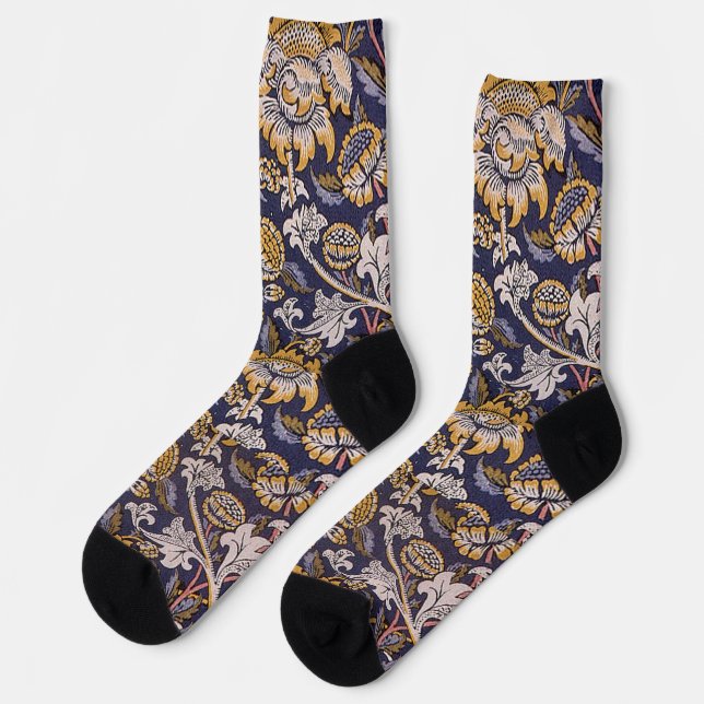 William Morris Wey Floral Wallpaper Socks (Left)
