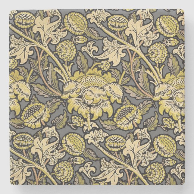 William Morris Wey Floral Wallpaper Stone Coaster (Front)