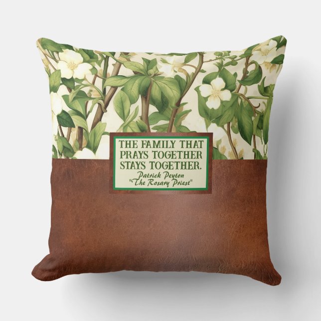 William Morris White Green Floral Religious Quote Cushion (Front)