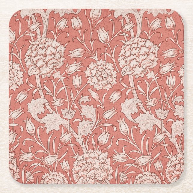 William Morris Wild Tulip Classic Victorian Design Square Paper Coaster (Front)