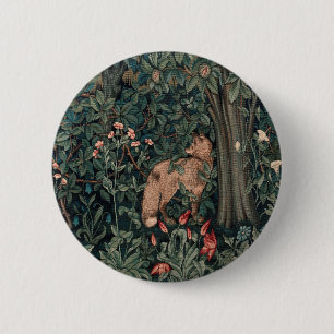 William Morris Wildlife Fox Greenery Art Print 6 Cm Round Badge