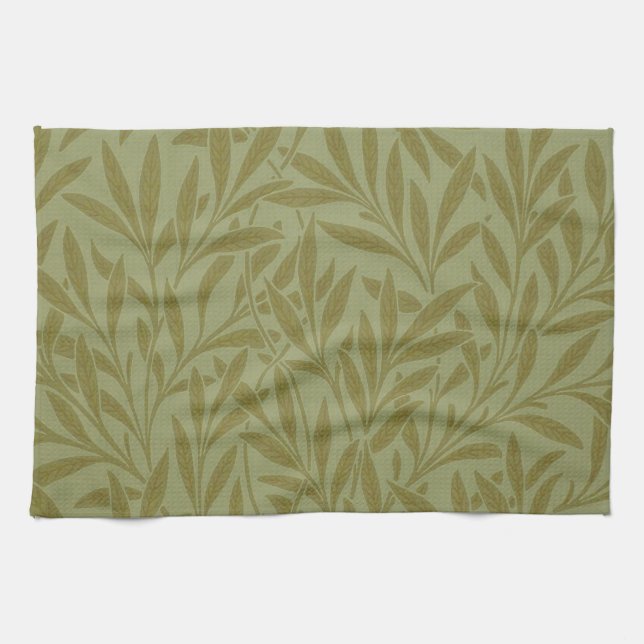 William Morris Willow Antique Green Leaf Vine Art Tea Towel (Horizontal)