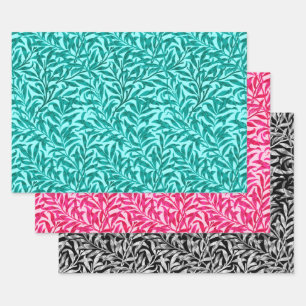 William Morris Willow, Aqua, Pink, Black & White   Wrapping Paper Sheet