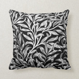 William Morris Willow Bough, Black, White & Grey Cushion