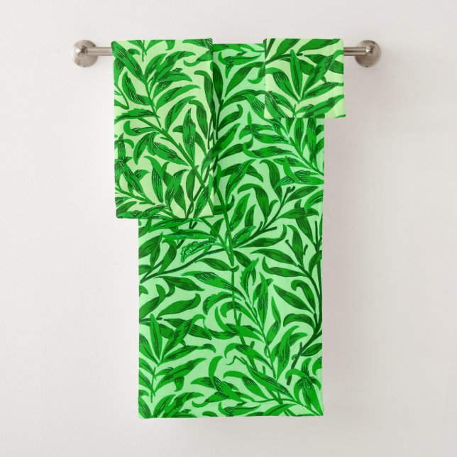 William Morris Willow Bough, Emerald Green Bath Towel Set (Insitu)