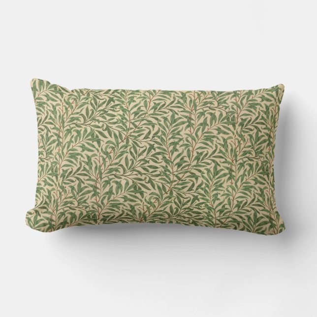 William Morris Willow Bough Green Willow Leaves Lumbar Cushion (Front)