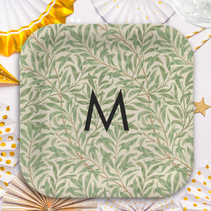 William Morris Willow Bough Retro Pattern Monogram Paper Plate
