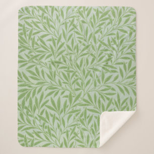 William Morris Willow Flower Classic Green Sherpa Blanket