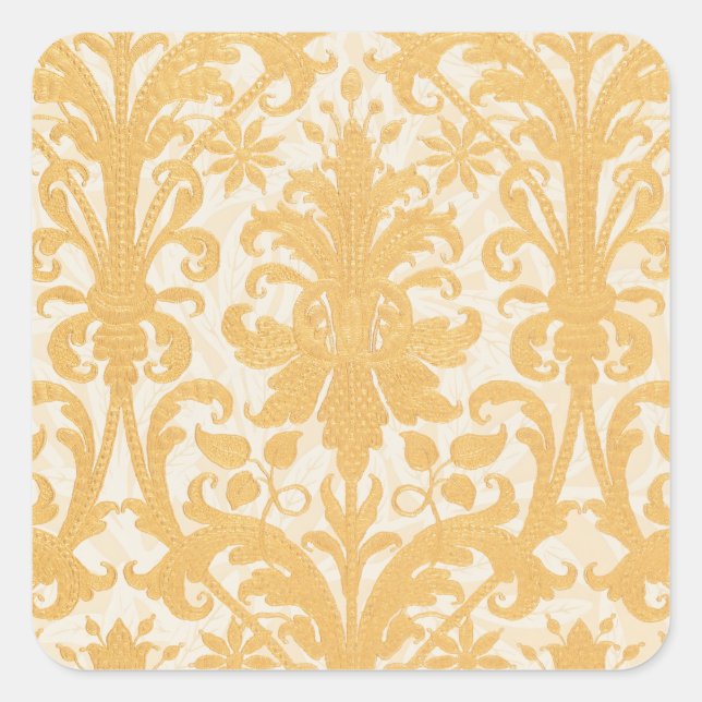 William Morris Willow & Gold Damask Luxury Square Sticker (Front)