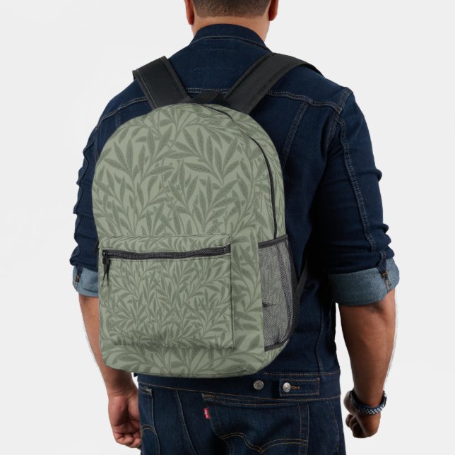 William Morris Willow Pattern Antique Sage Green Printed Backpack (Insitu (Model))