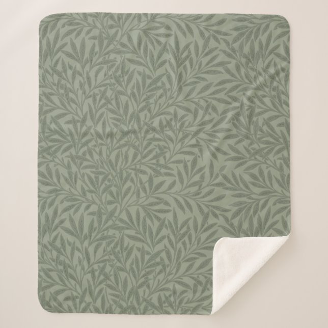 William Morris Willow Pattern Antique Sage Green Sherpa Blanket (Front)