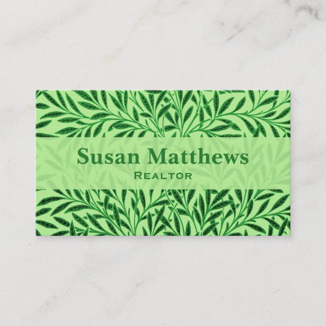 William Morris Willow Pattern, Light Jade Green Business Card (Front)
