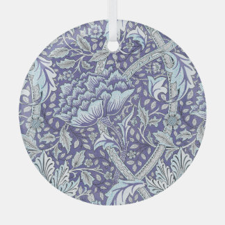 William Morris Windrush blue floral flowers Glass Tree Decoration