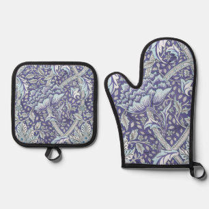 William Morris Windrush blue floral flowers Oven Mitt & Pot Holder Set