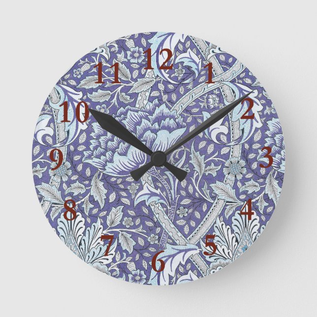 William Morris Windrush blue floral flowers Round Clock (Front)