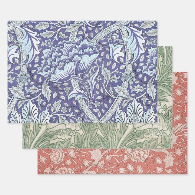 William Morris Windrush blue floral flowers Wrapping Paper Sheet (Set)