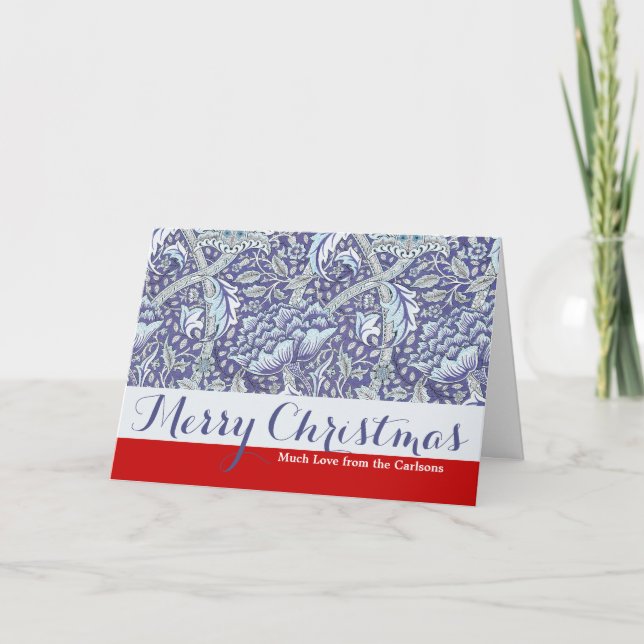 William Morris Windrush Blue Pattern Floral Holiday Card (Front)