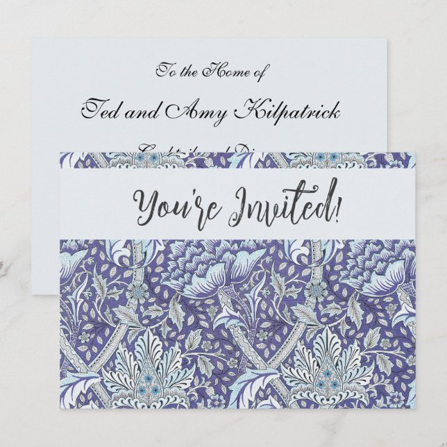 William Morris Windrush Blue Pattern Floral Invitation (Front/Back)