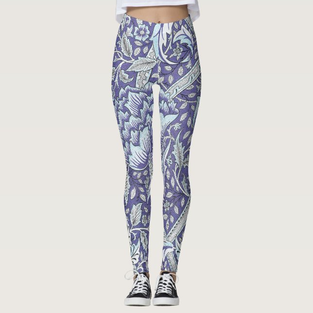 William Morris Windrush Blue Pattern Floral Leggings (Front)