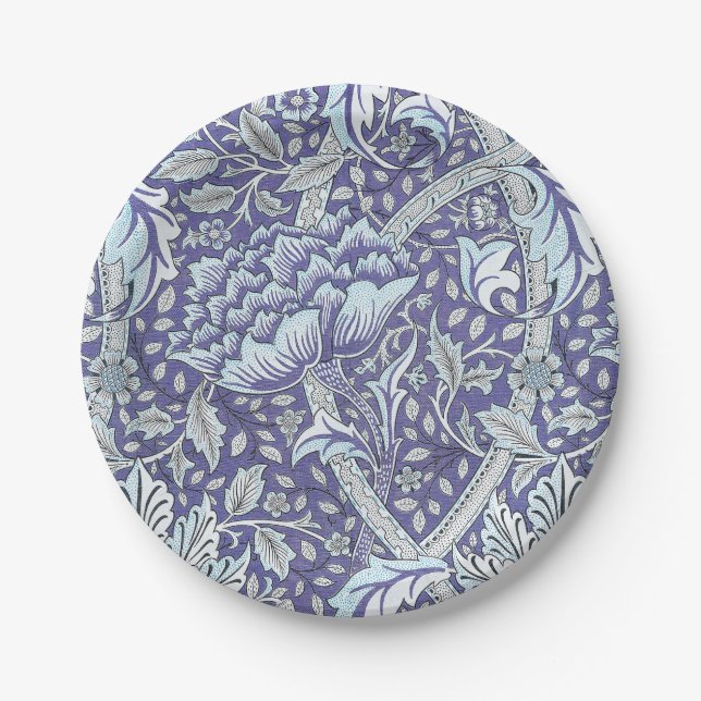 William Morris Windrush Blue Pattern Floral Paper Plate (Front)