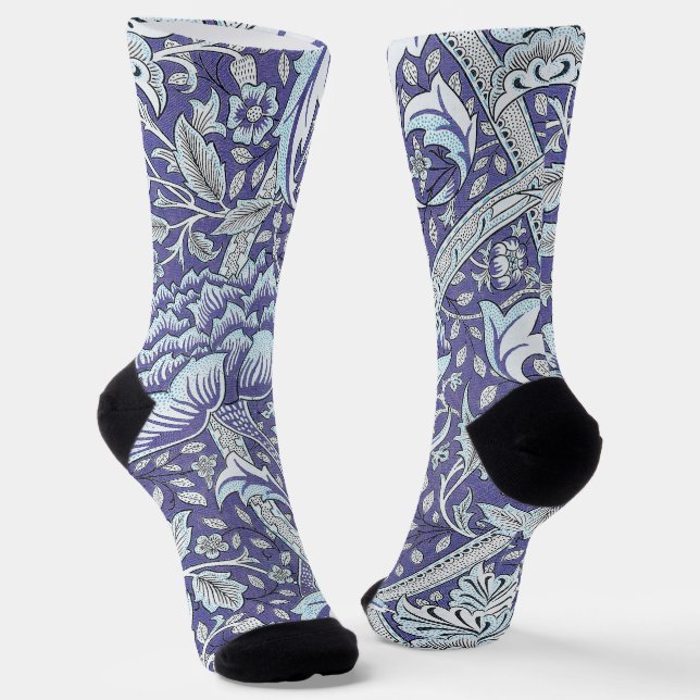 William Morris Windrush Blue Pattern Floral Socks (Angled)