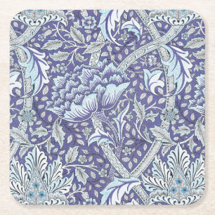 William Morris Windrush Blue Pattern Floral Square Paper Coaster