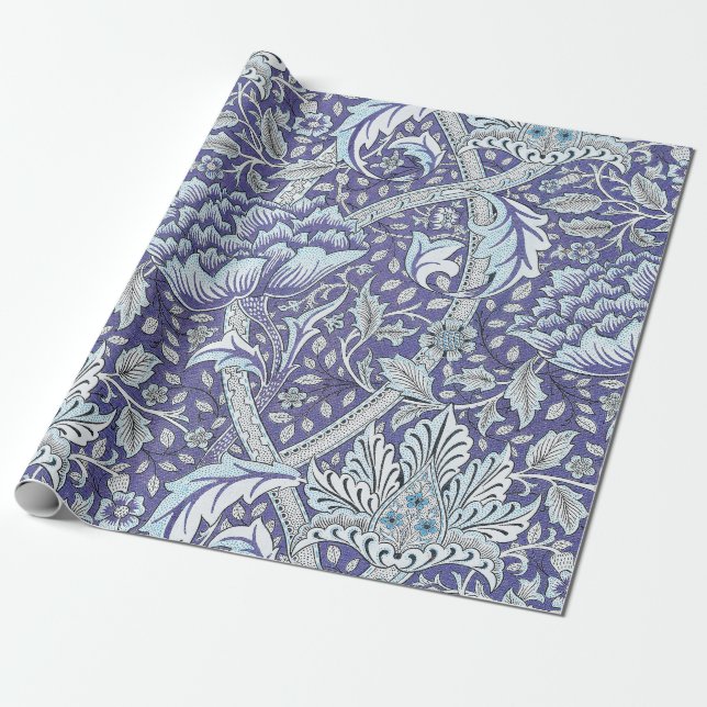 William Morris Windrush Blue Pattern Floral Wrapping Paper (Unrolled)
