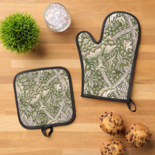 william morris windrush floral flowers classic oven mitt & pot holder set
