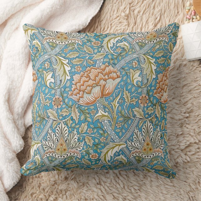 William Morris Windrush Floral Pattern Blue Cushion (Blanket)