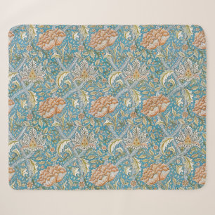 William Morris Windrush Floral Pattern Blue Sherpa Blanket