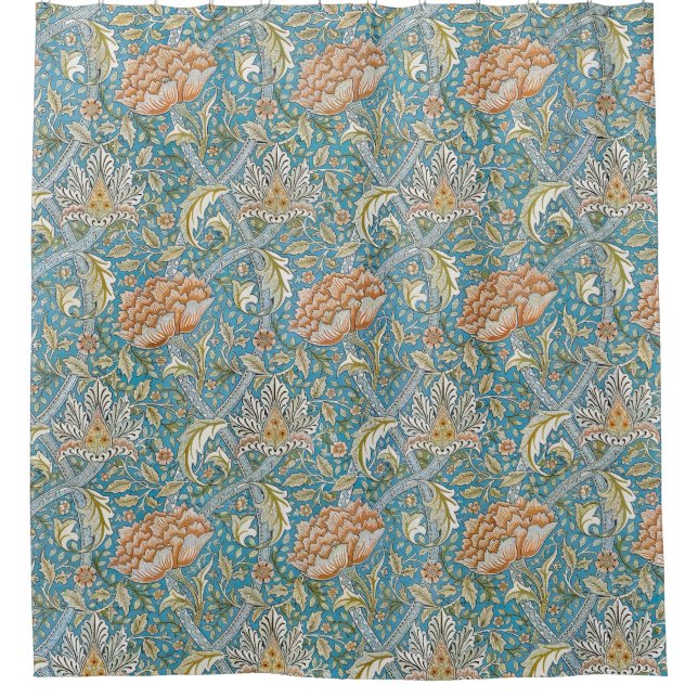 William Morris Windrush Floral Pattern Blue Shower Curtain (Front)