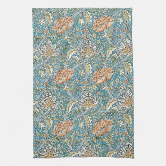 William Morris Windrush Floral Pattern Blue Tea Towel (Vertical)