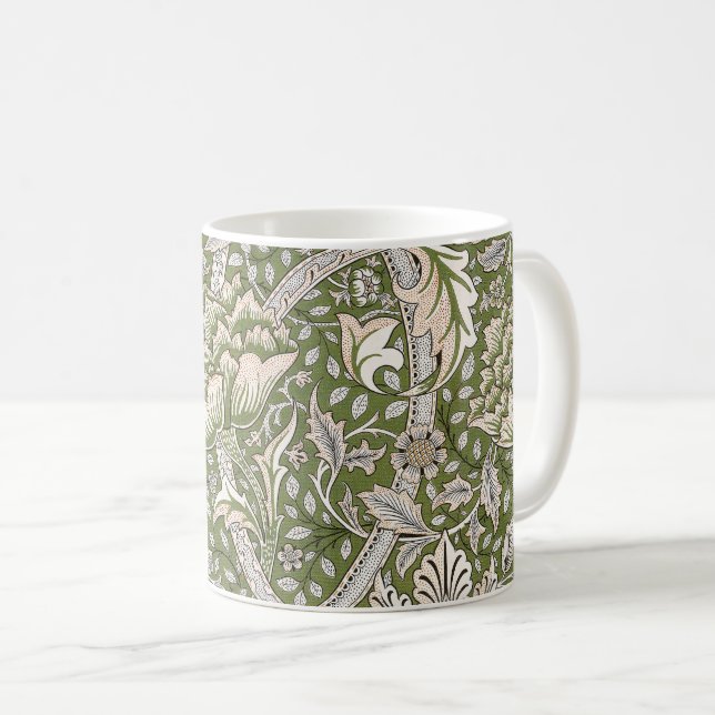 : William Morris Windrush Green Pattern: Vintage Coffee Mug (Front Right)