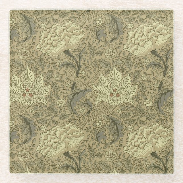 William Morris Windrush Wallpaper Pattern Glass Coaster (Front)