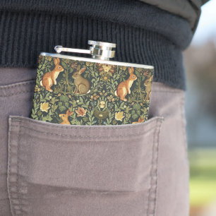 William Morris Woodland Floral Rabbits Christmas Hip Flask
