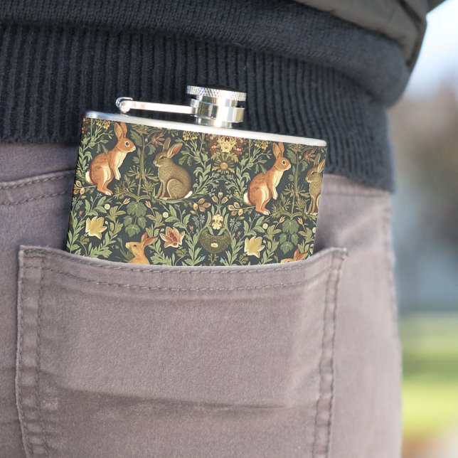 William Morris Woodland Floral Rabbits Christmas Hip Flask (In Situ)