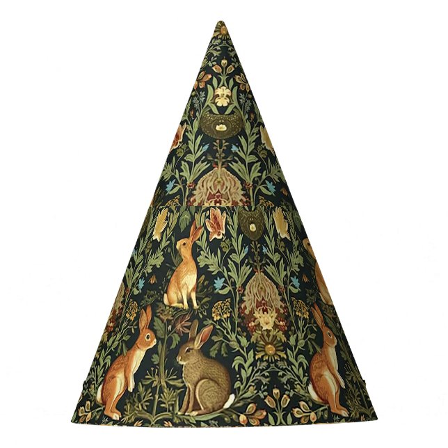 William Morris Woodland Floral Rabbits Christmas Party Hat (Front)
