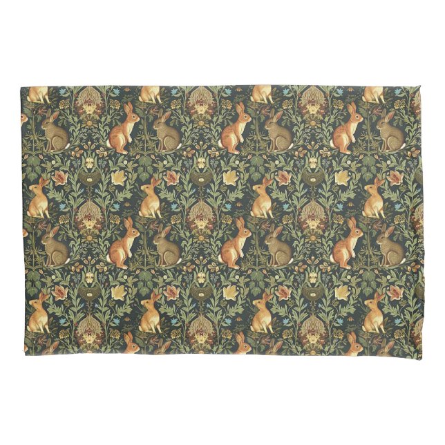 William Morris Woodland Floral Rabbits Christmas Pillowcase (Front)