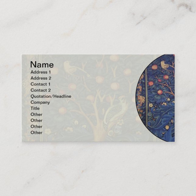 William Morris Woodpecker Tapestry Arts & Crafts  Business Card (Front)