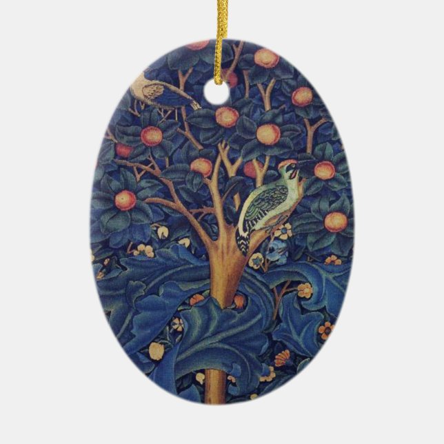 William Morris Woodpecker Tapestry Arts & Crafts  Ceramic Tree Decoration (Front)