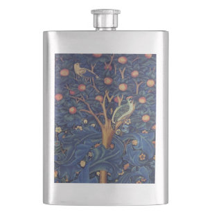William Morris Woodpecker Tapestry Arts & Crafts Hip Flask