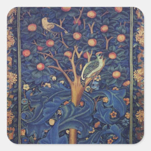 William Morris Woodpecker Tapestry Arts & Crafts Square Sticker